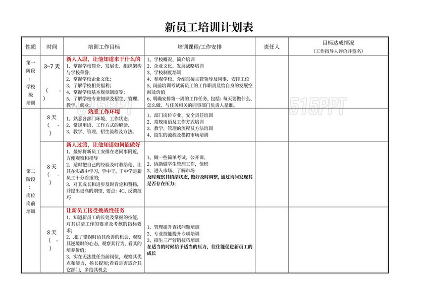 白色简约新员工培训计划职工培训计划模板