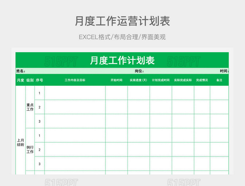 月度工作运营计划表