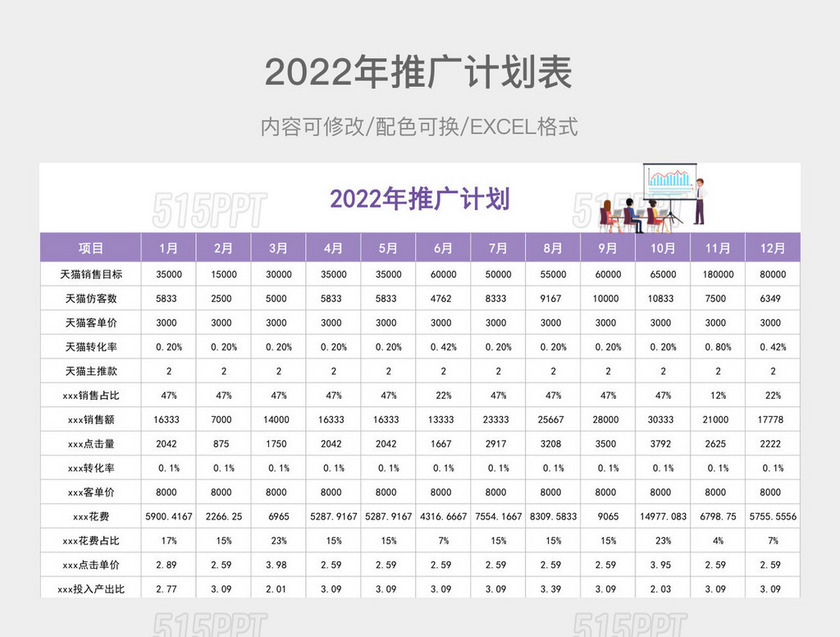 紫色简约2022年推广计划表