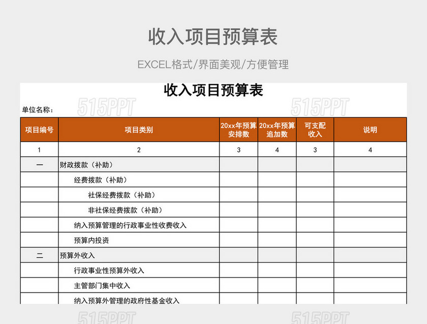 收入项目预算表