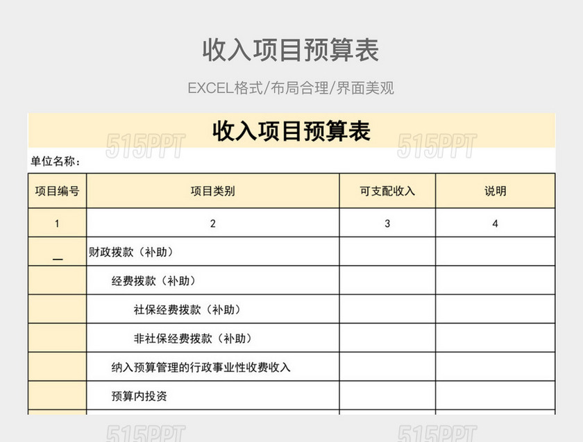 收入项目预算表