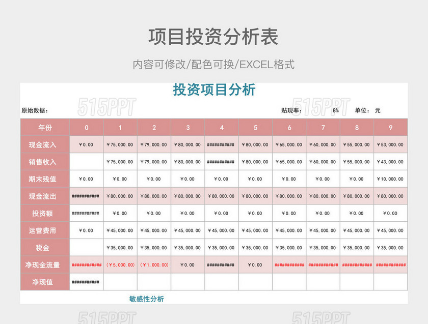 彩色简约投资项目分析表