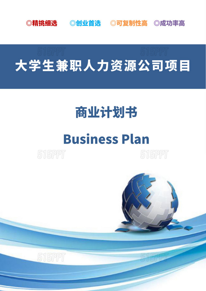 蓝色简约商务人力资源项目计划书公司商业计划书模板