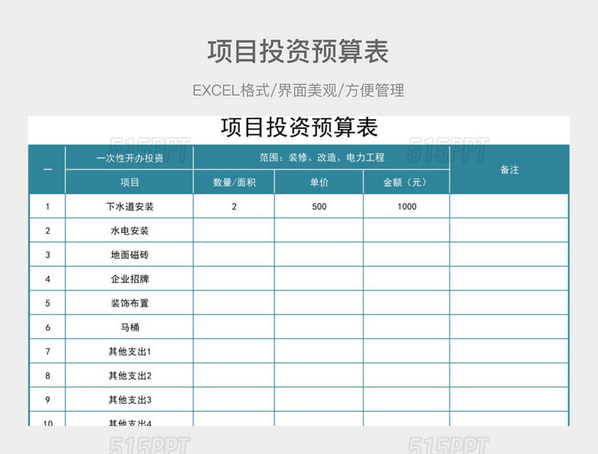 项目投资预算表