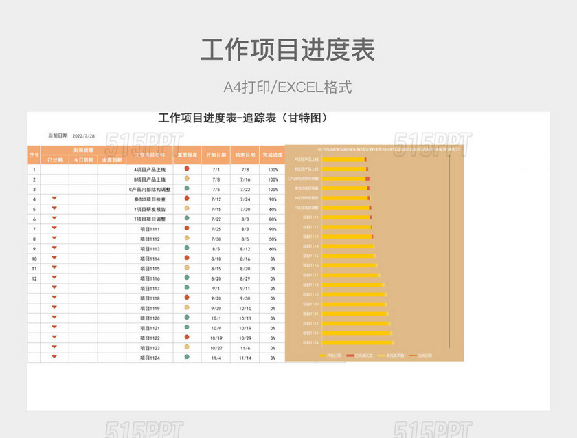 橙色简约工作项目进度表