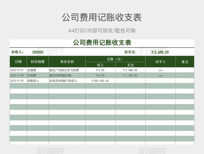 公司费用记账收支表