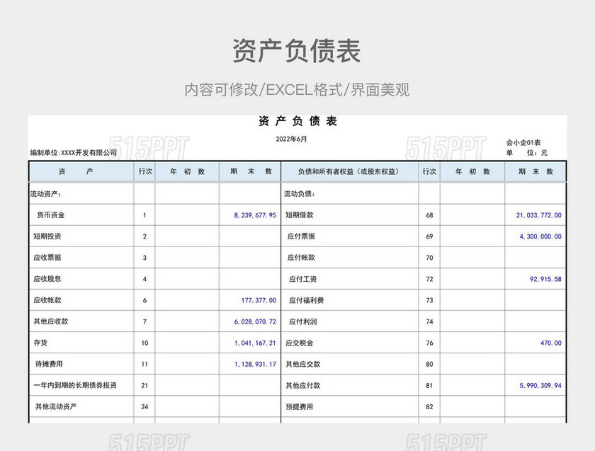 资产负债表