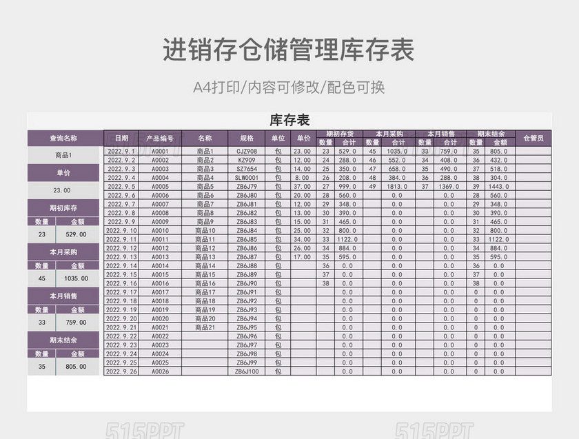 进销存仓储管理库存表