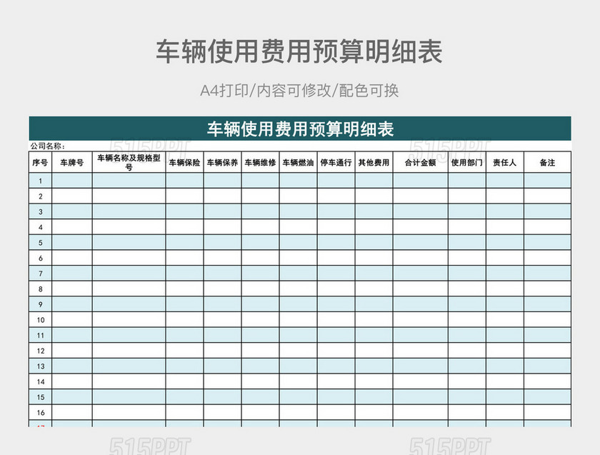 车辆使用费用预算明细表