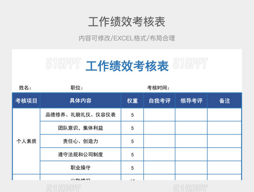 工作绩效考核表