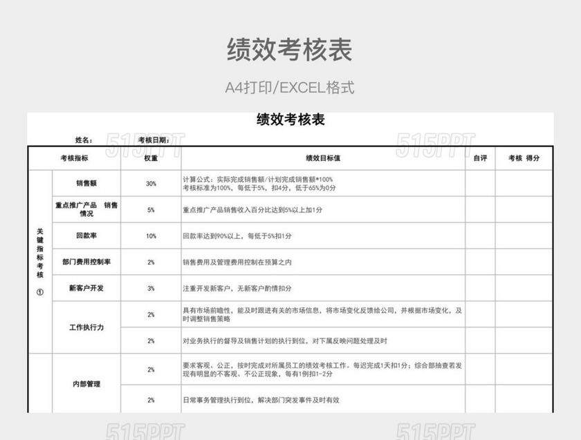 黑白简约绩效考核表