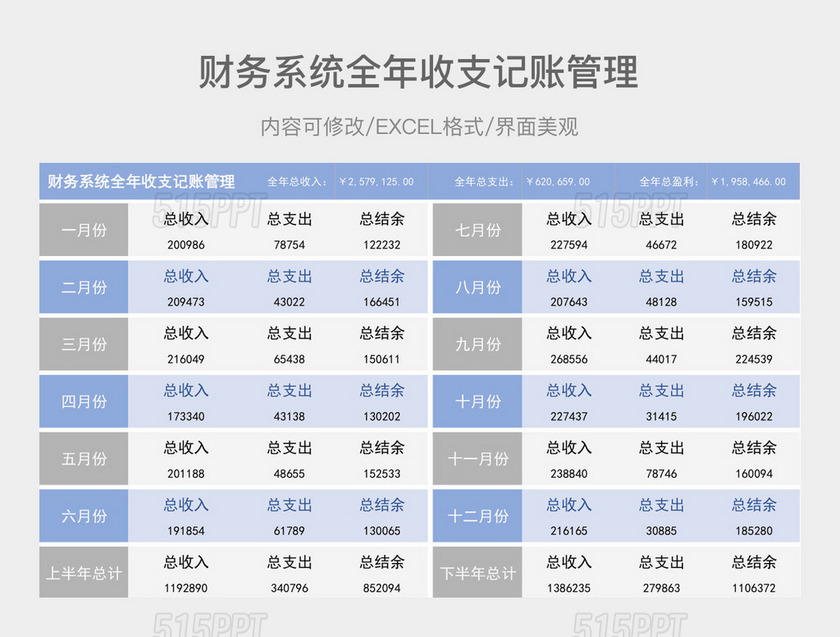 财务系统全年收支记账管理