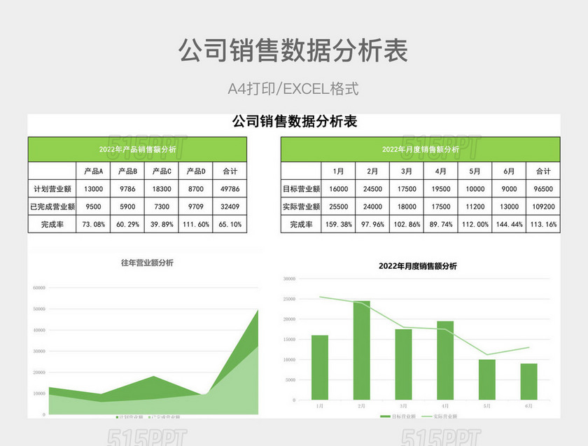 浅绿色简约公司销售数据分析表