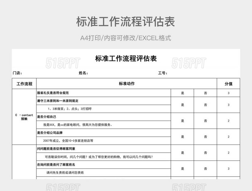 通用标准工作流程评估表