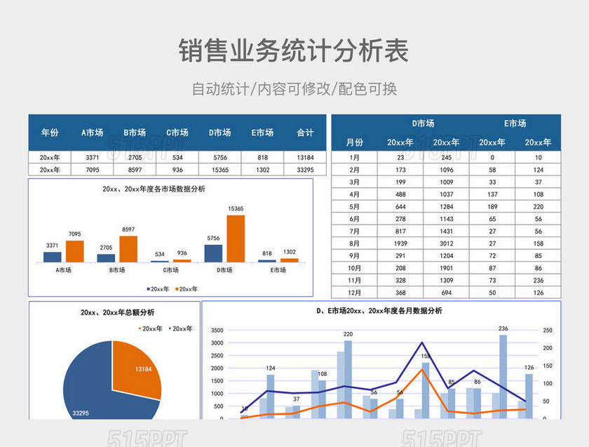 蓝色商务销售业务统计分析表