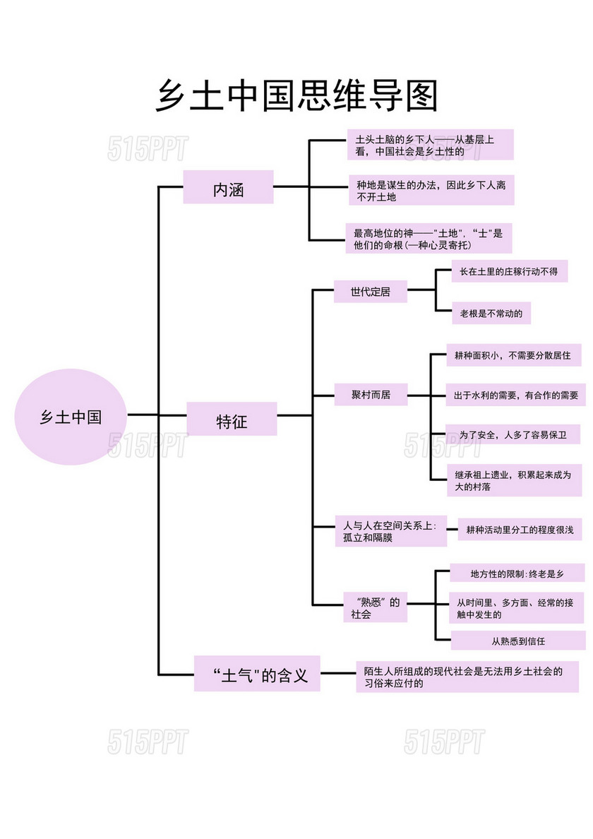 白色简约乡土中国思维导图