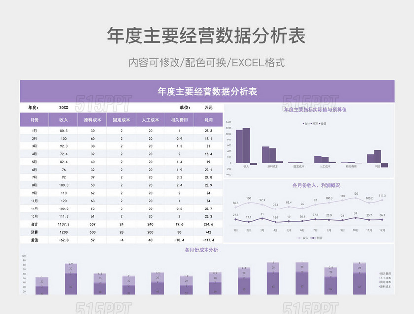 紫色年度主要经营数据分析表