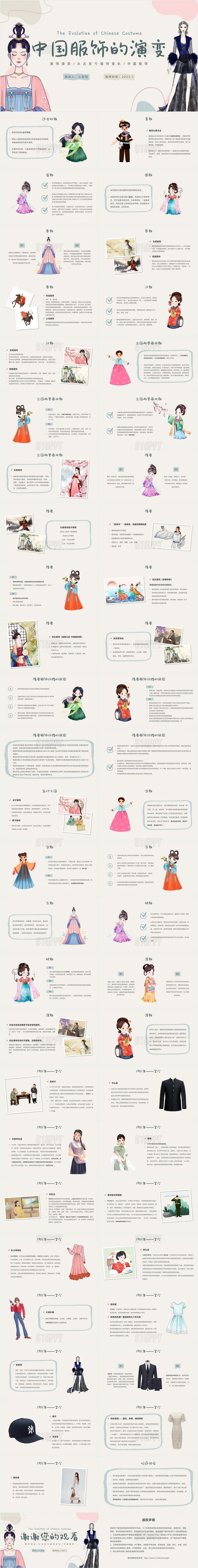 小清新插画中国服饰的演变服装设计教学设计行业培训