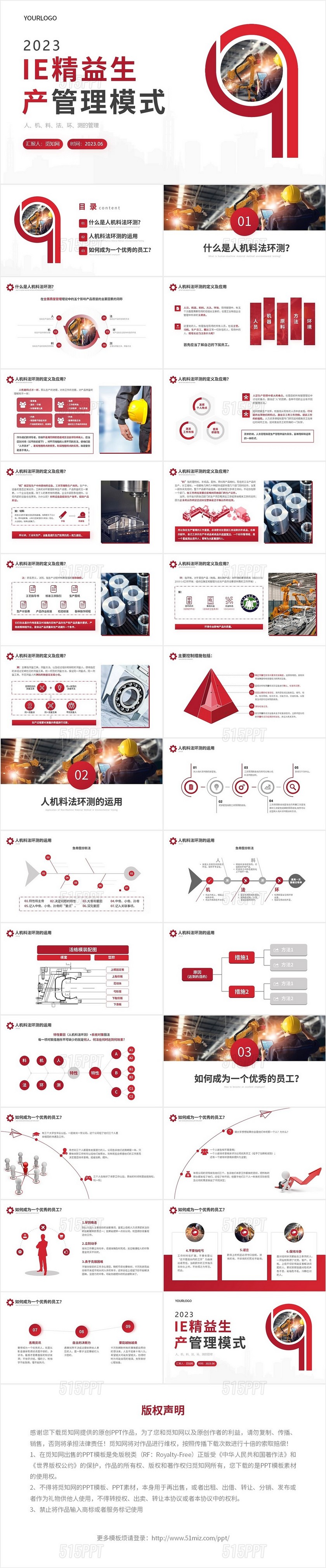 红色商务车间人机料法环管理方法PPT模板