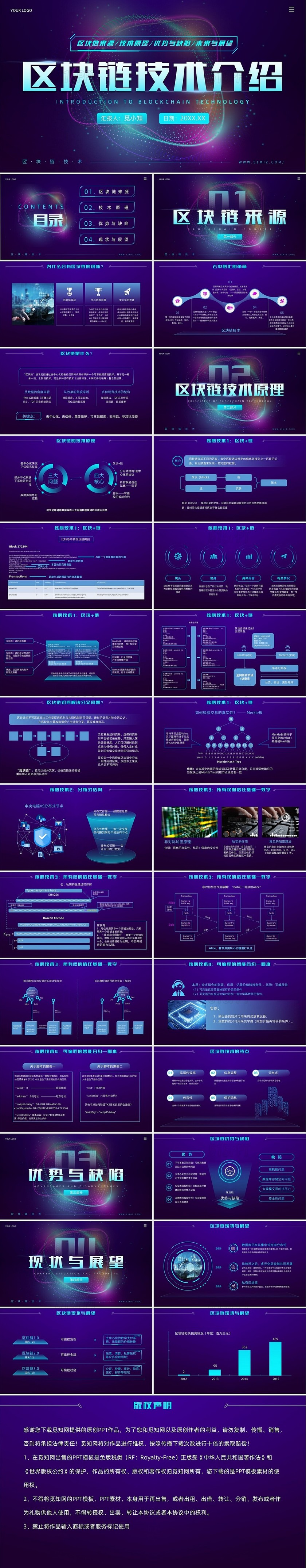 科技风蓝紫色区块链技术介绍创意简约互联网企业PPT