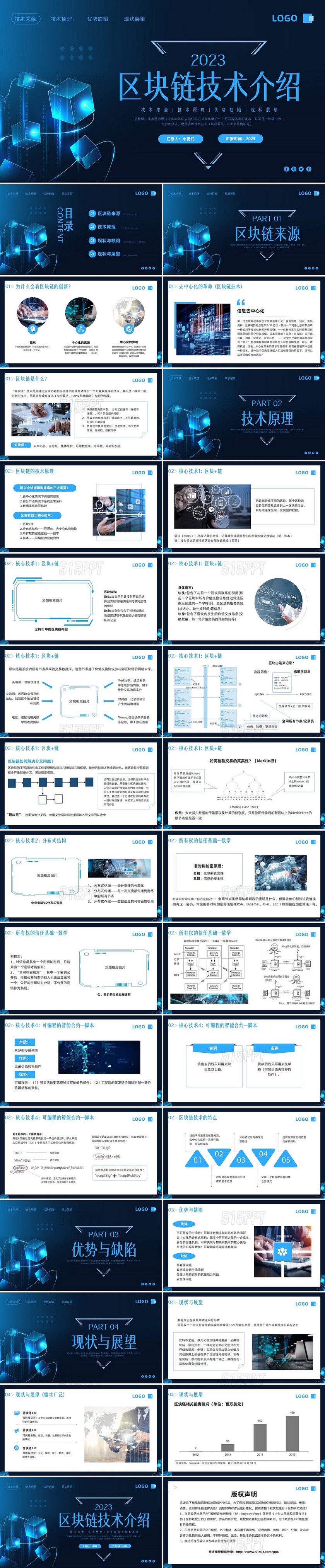 蓝色简约区块链技术介绍PPT模板宣传PPT动态PPT
