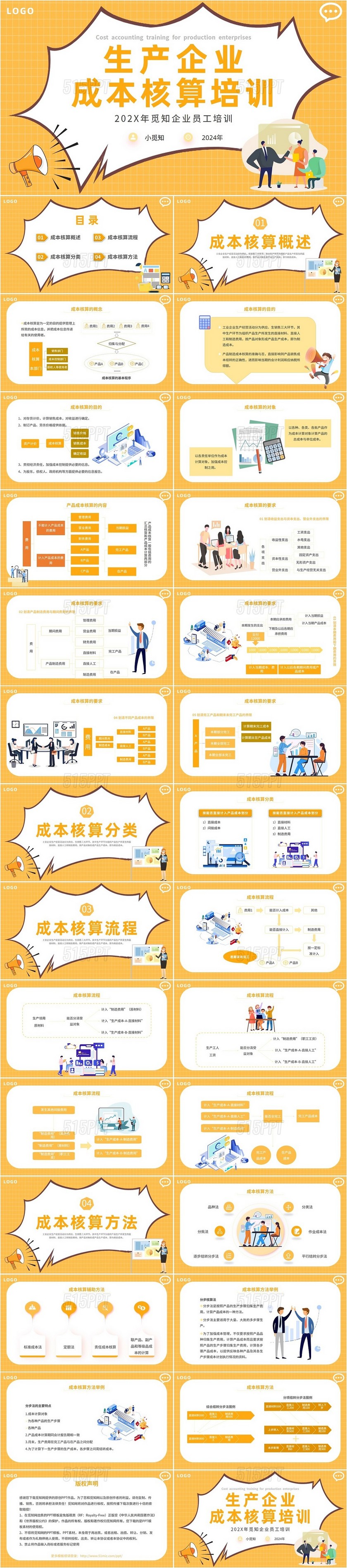 2024橙色边框扁平插画公司生产企业成本核算培训学习模板