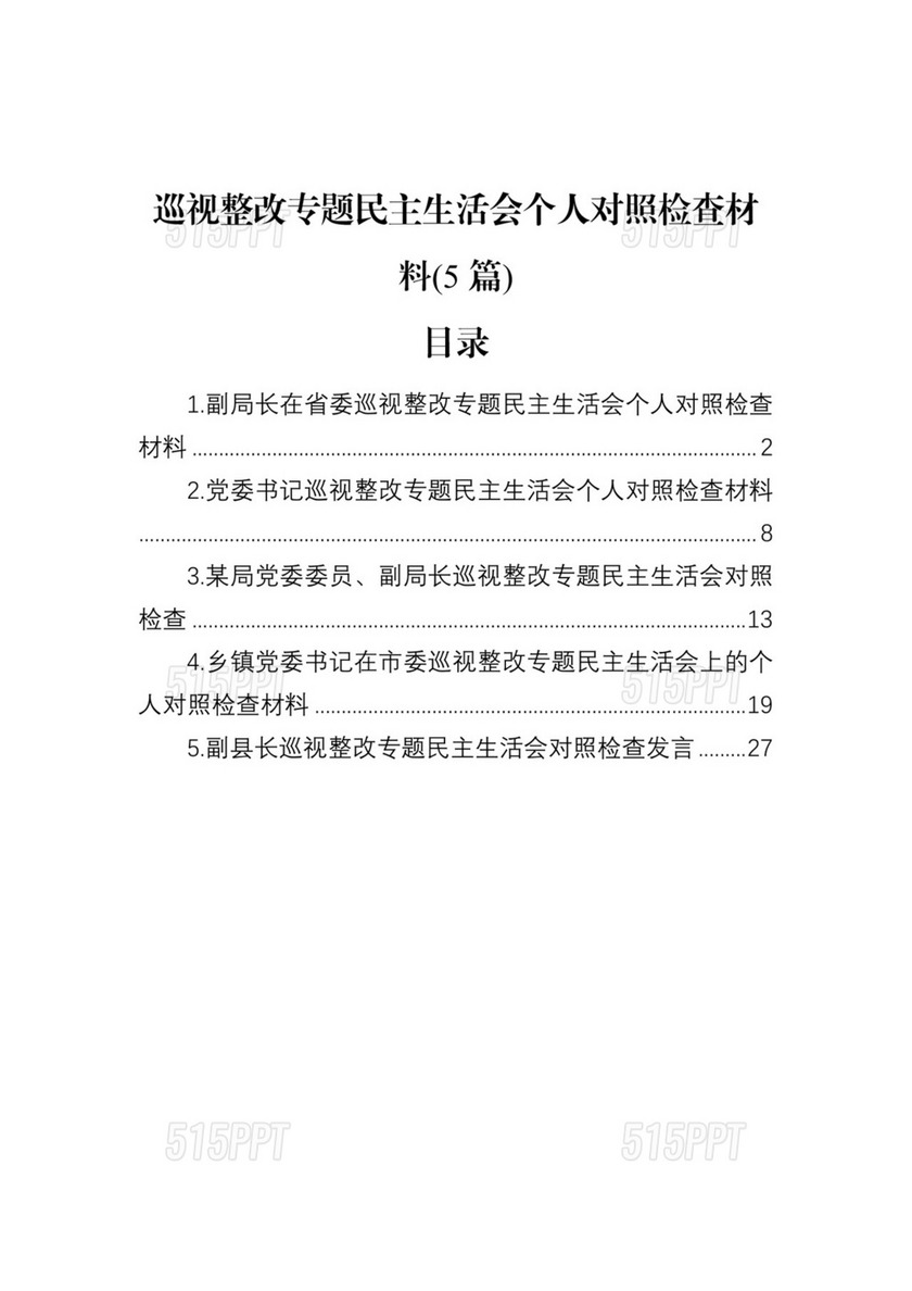 巡视整改专题民主生活会个人对照检查材料（5篇）范文.docx