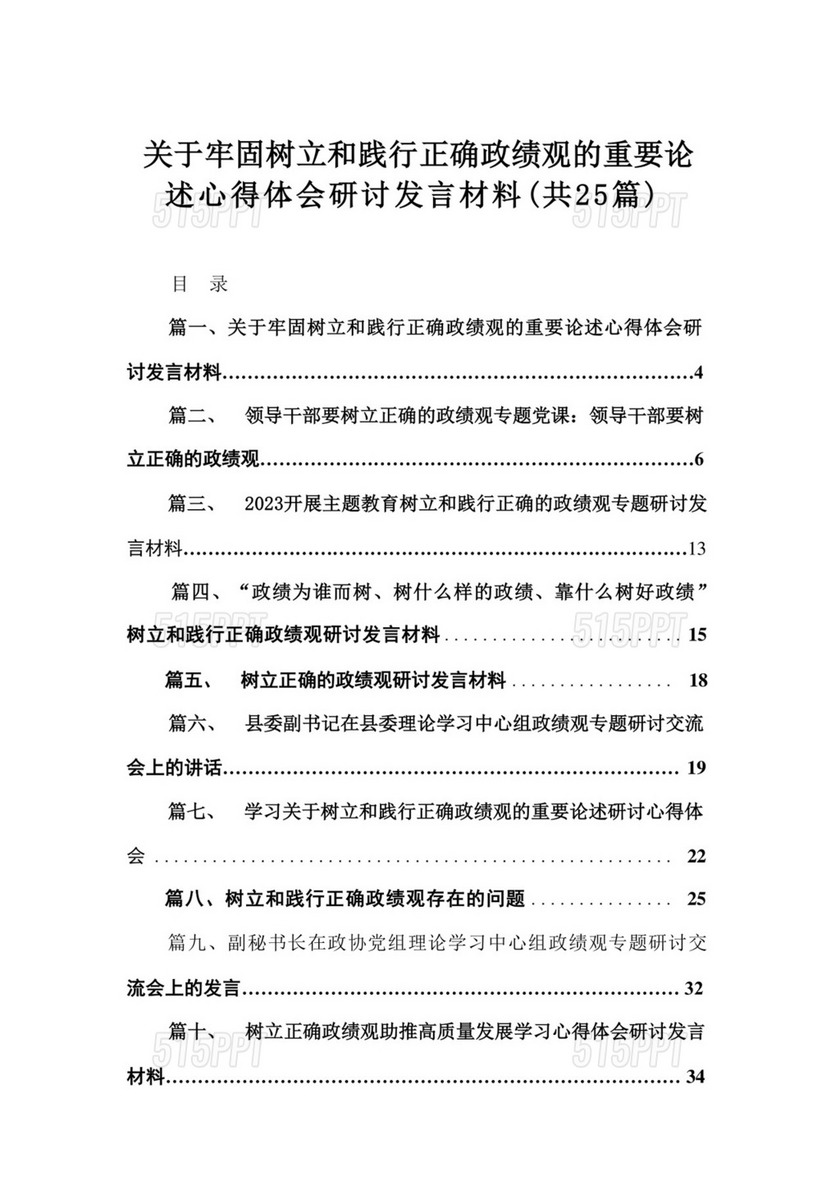 关于牢固树立和践行正确政绩观的重要论述心得体会研讨发言材料（共25篇）.docx