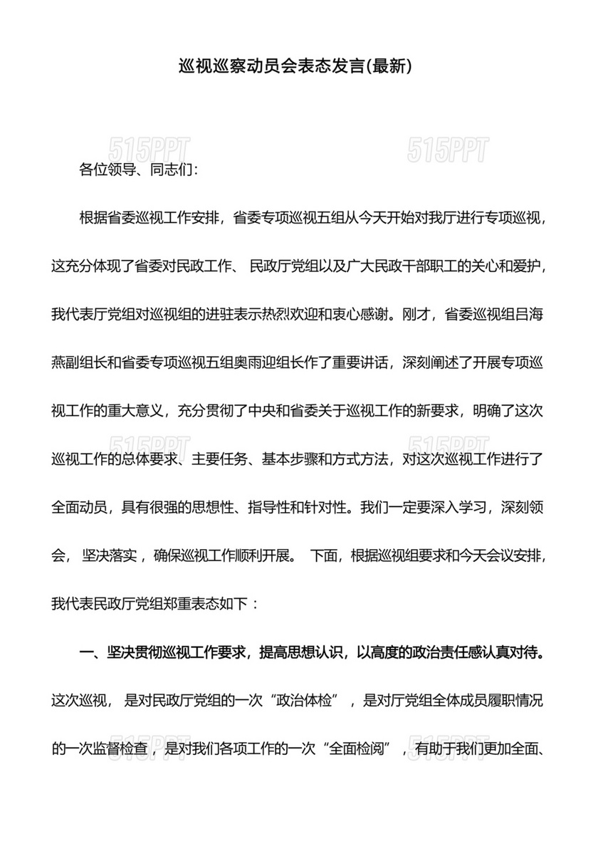 巡察动员会表态发言 最新