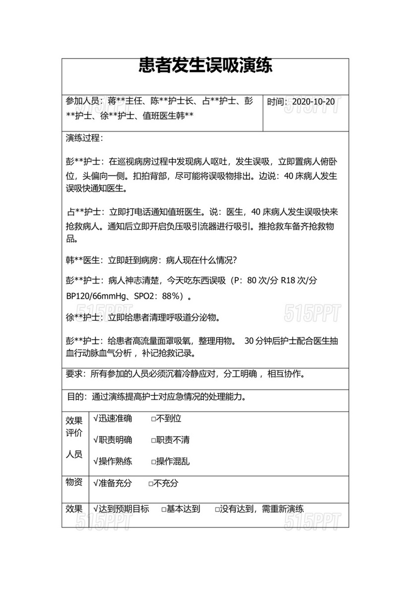 误吸应急预案演练脚本