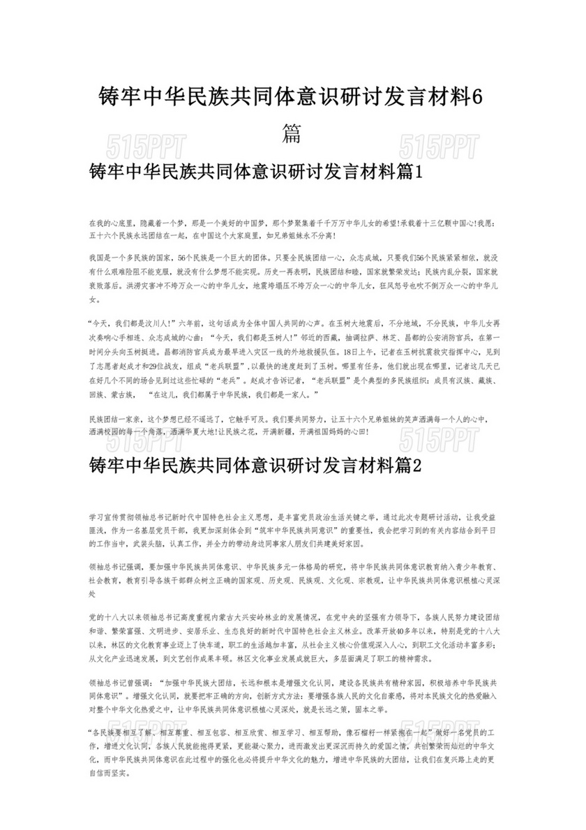 筑牢民族团结共同体意识研讨发言材料