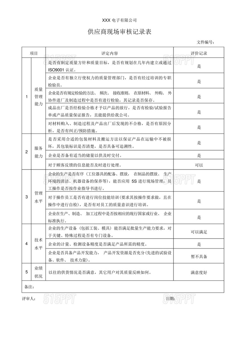 供应商审核表模板