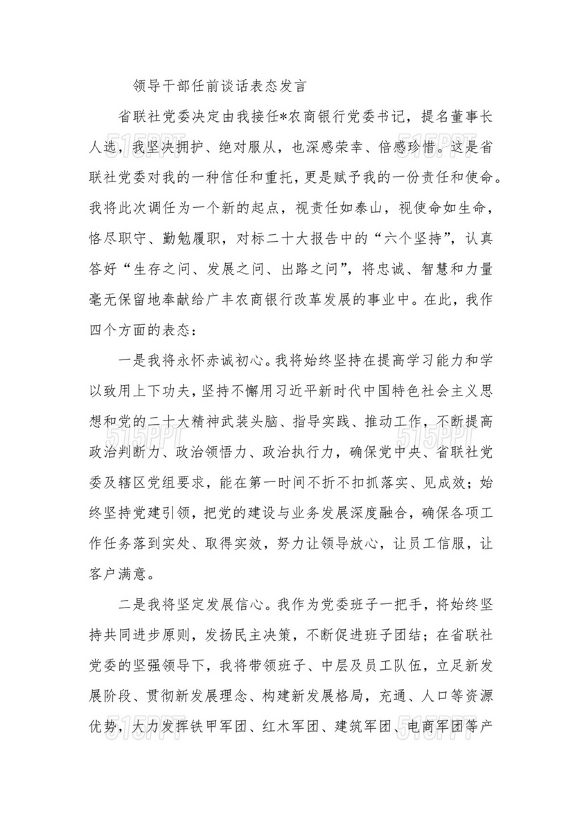 任前谈话表态发言