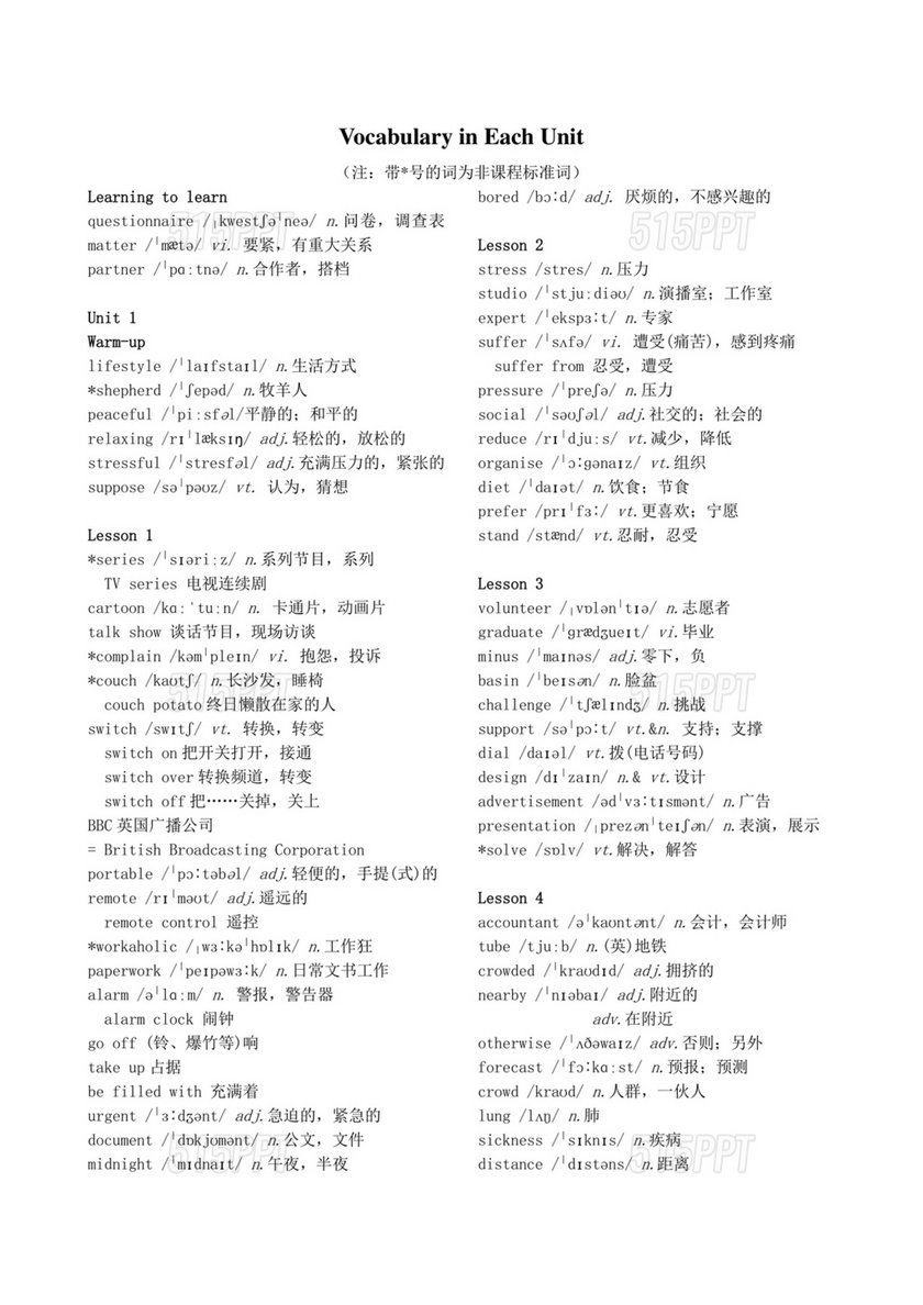 北师大高中英语单词表打印版带音标