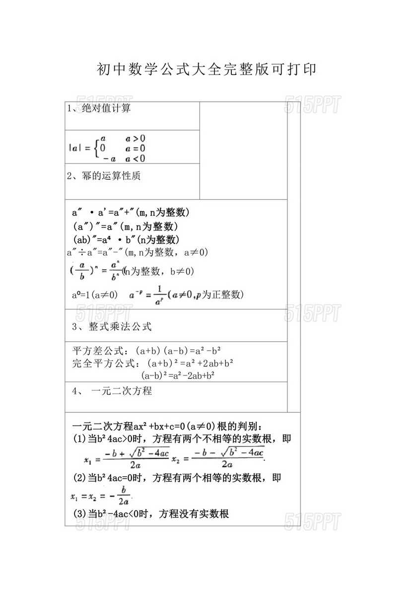 初中数学公式大全 完整版