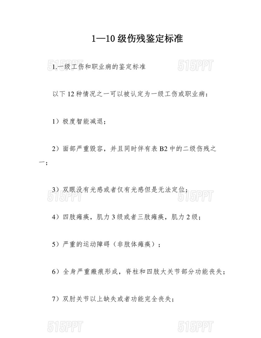 1-10级伤残明细表