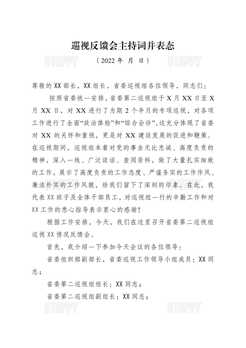 巡视反馈会表态发言