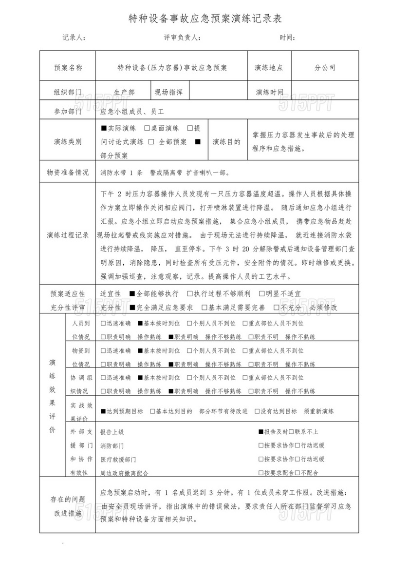 应急预案演练记录表