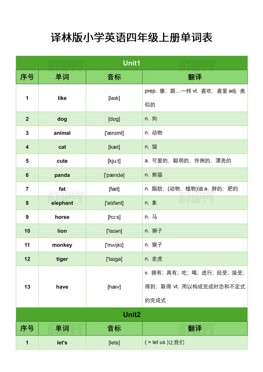 带音标小学四年级学生应会的英语单词