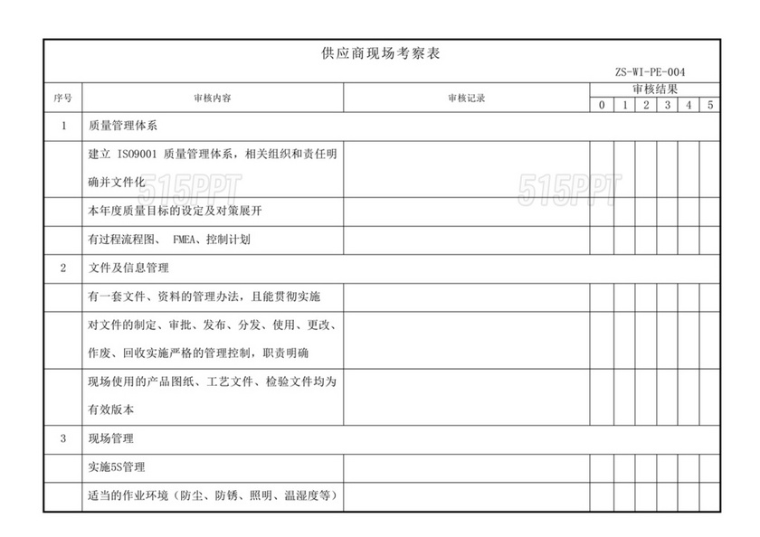 供应商审核表模板