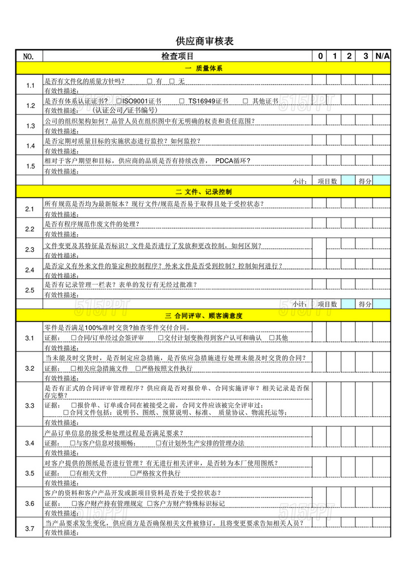 供应商审核表模板