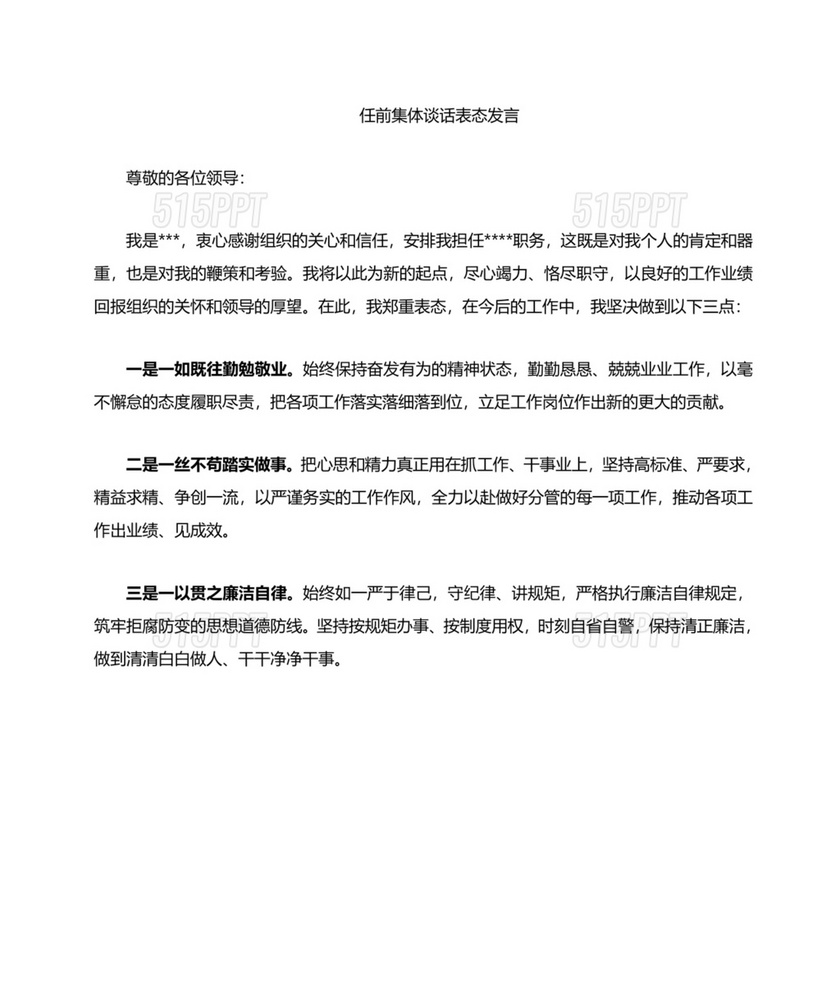 任前谈话表态发言