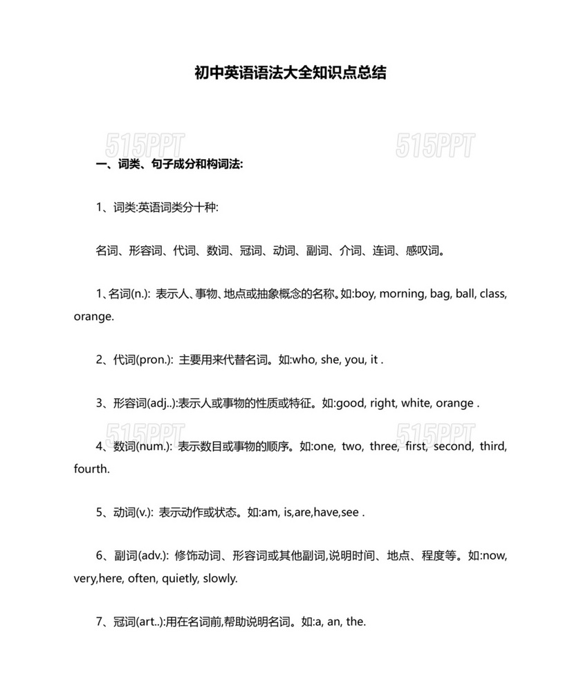 初中英语语法知识点归纳全套