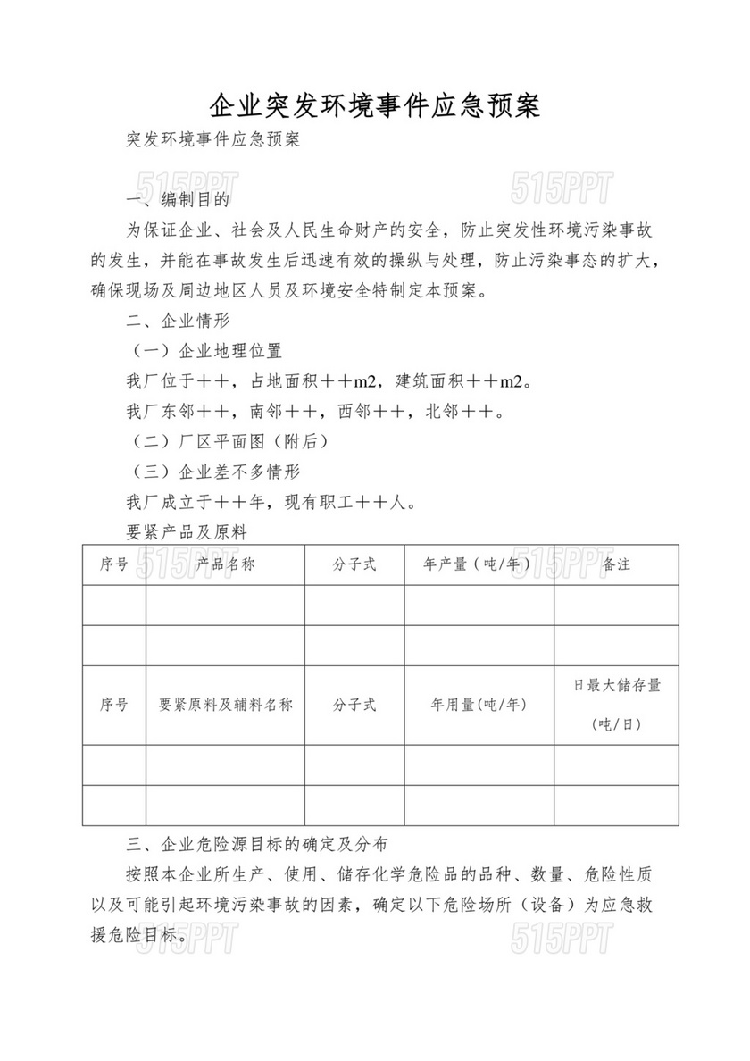 企业突发环境事件应急预案