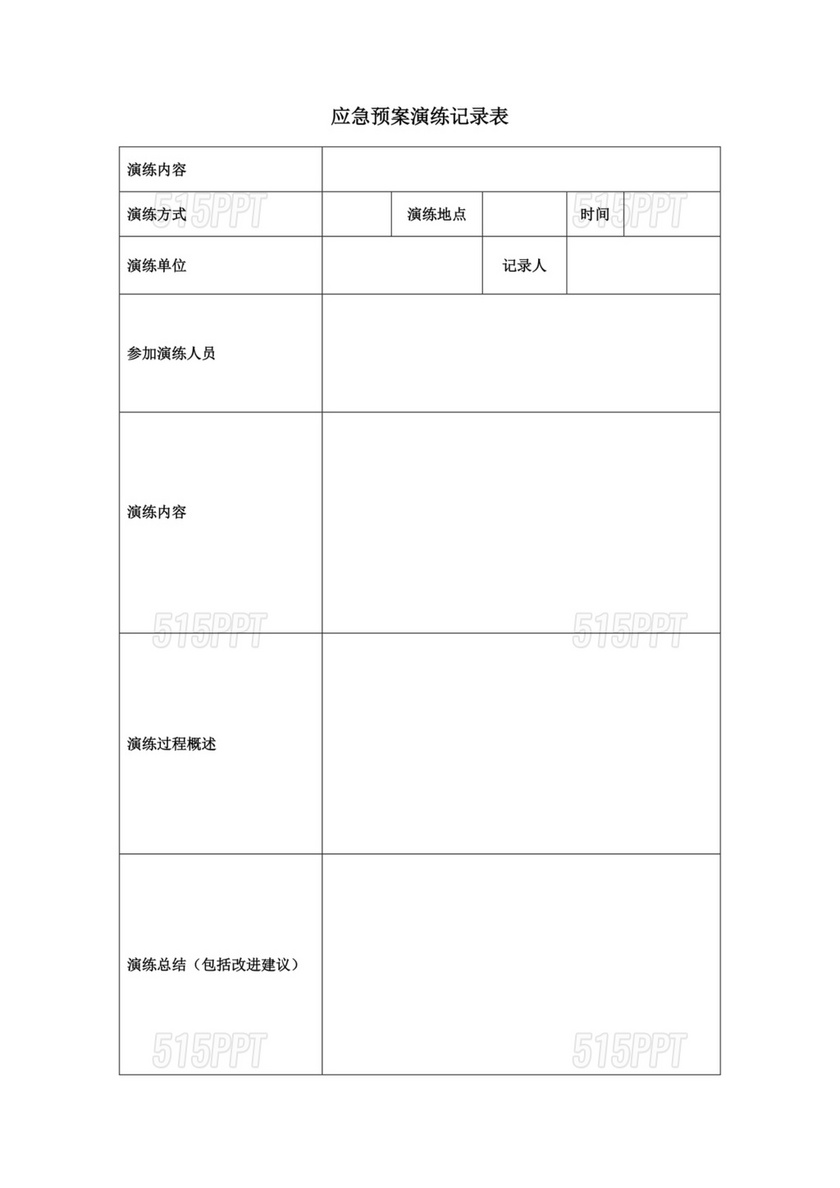 应急预案演练记录表模板