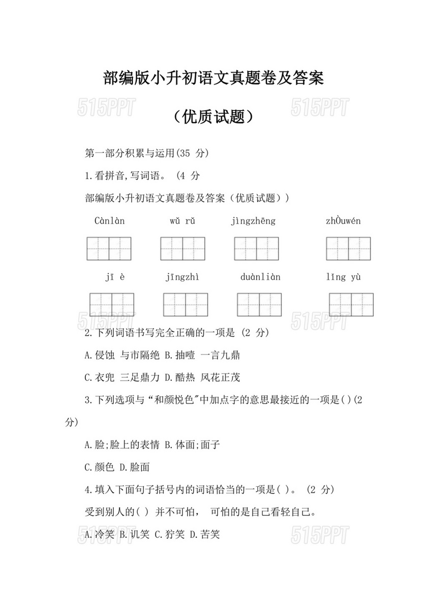 部编版小升初语文试卷