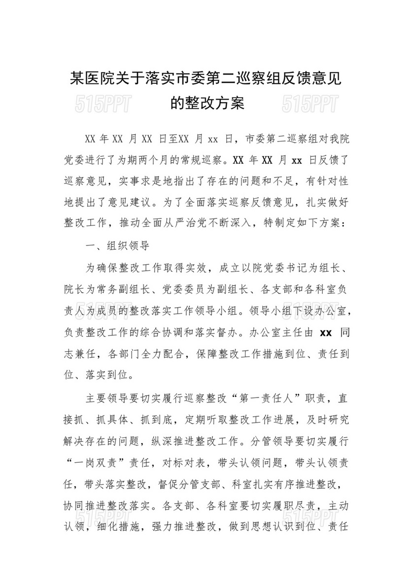 医院巡察整改方案