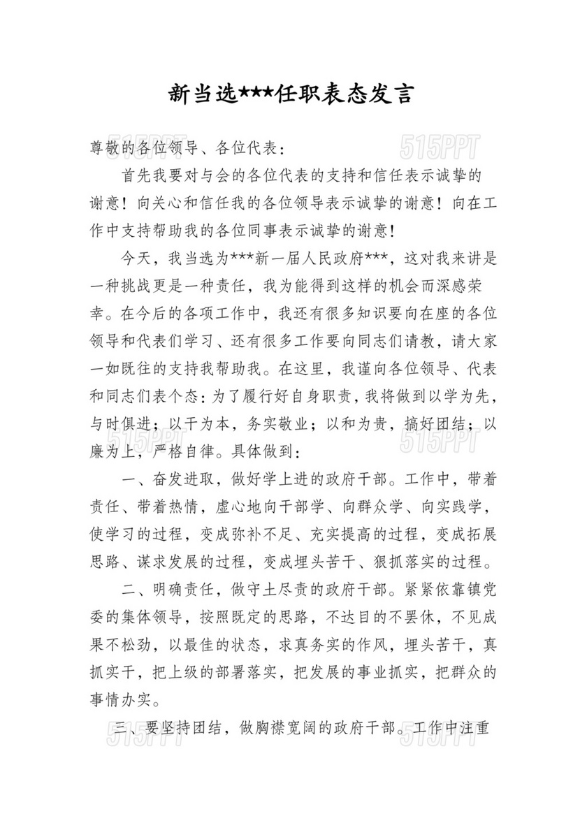 副镇长任职表态发言