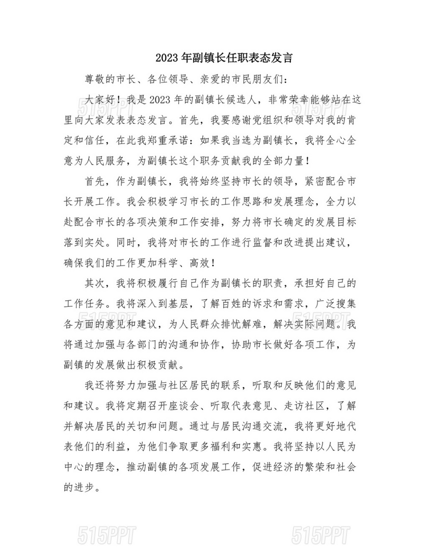 副镇长任职表态发言