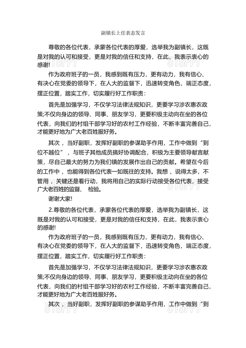 副镇长任职表态发言